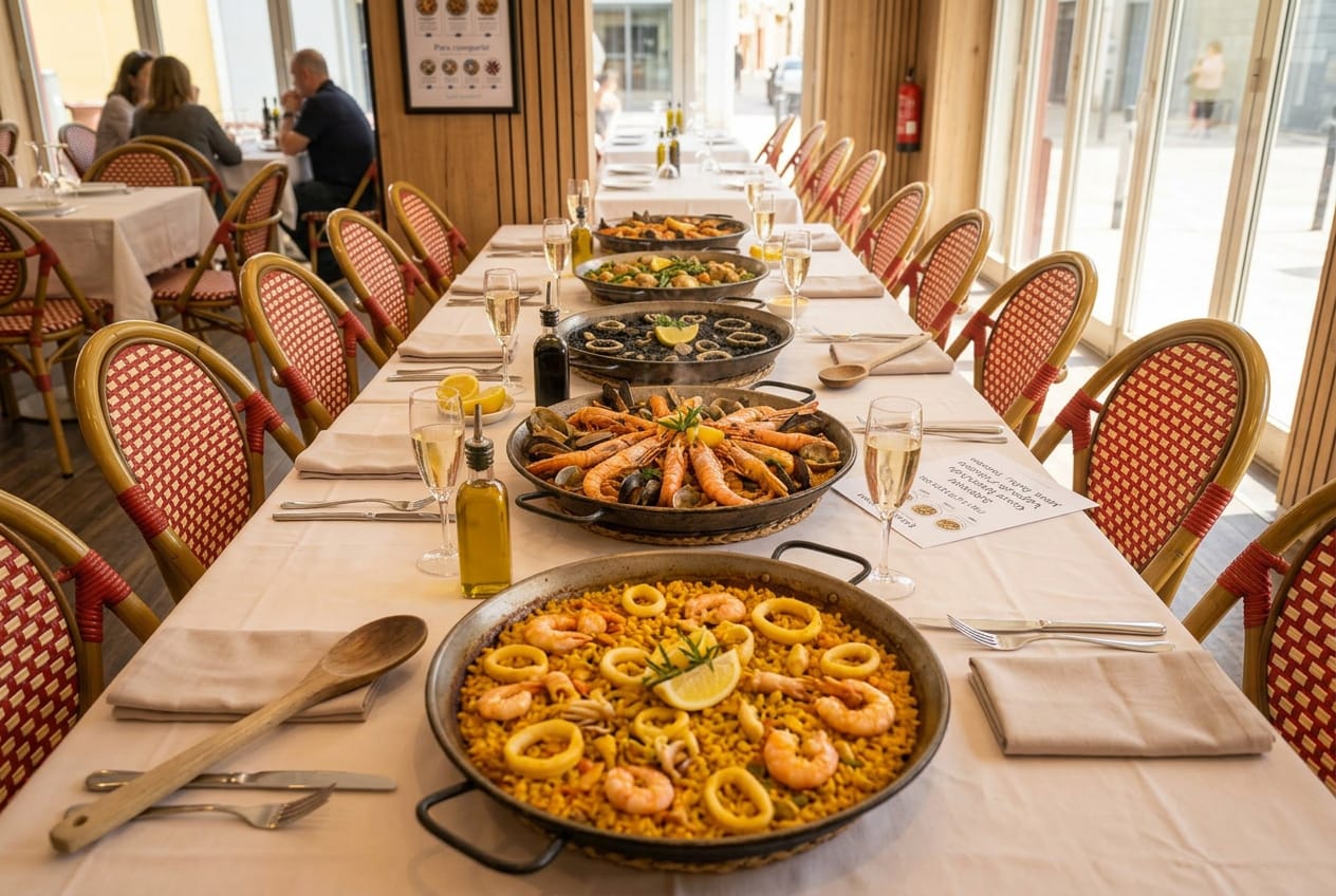 Arroz mediterráneo servido en restaurante